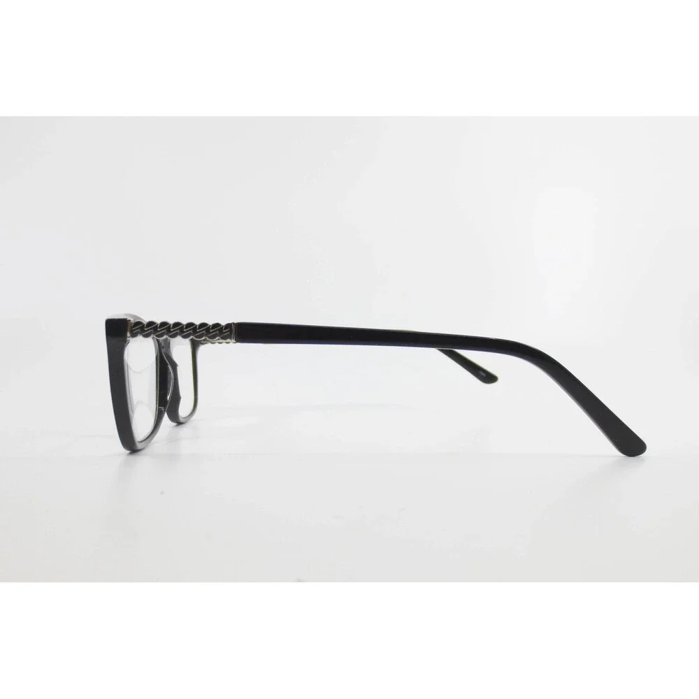 CM 6011 BK Rectangular Black Eyeglass Frames with Braided Chain Temples